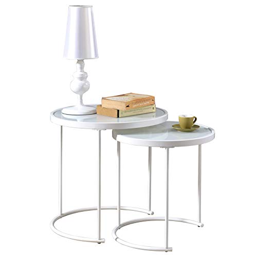 IDIMEX Couchtisch LEYRE im 2er Set,runder Beistelltisch 2-Satztisch mit Glas in weiß, Sofatisch im modernen Design
