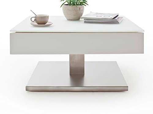 HUIJK Couchtisch Couchtisch weiß matt Lack Wohnzimmer Tisch drehbar Edelstahl 75 x 75 cm