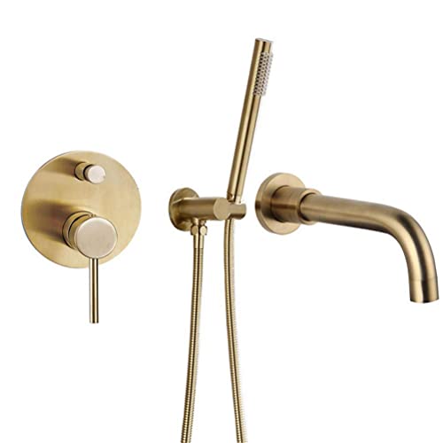 Badezimmer-Duschmischer 2-Funktions-Badewannenarm atur Heißer und kalter Duscharmatur mit Handbrause Schwarz, (Color : Black) (Gold)
