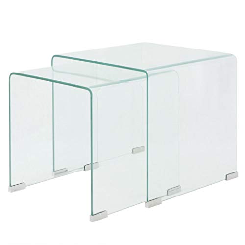 HUANGDANSP Zweiteiliges Satztisch-Set aus gehärtetem Glas TransparentMöbel Tische Ziertische Couchtische