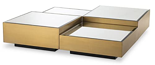 Casa Padrino Luxus Edelstahl Couchtisch Set mit Spiegelglas Tischplatten Messingfarben/Schwarz - Wohnzimmer Möbel - Luxus Möbel