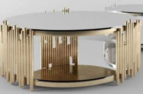 Casa Padrino Designer Couchtisch Gold Ø 90 x H. 45 cm - Runder Wohnzimmertisch mit Glasplatten - Luxus Wohnzimmer Möbel