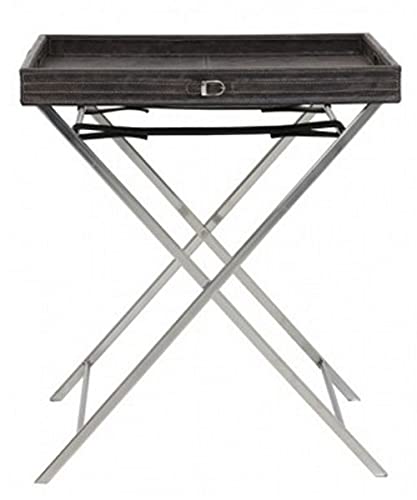 Casa Padrino Designer Beistelltisch mit abnehmbaren Tablett - Servier Tisch - Beistell Tisch Bar Tisch Schwarz-Braun (meliert) / Chrom