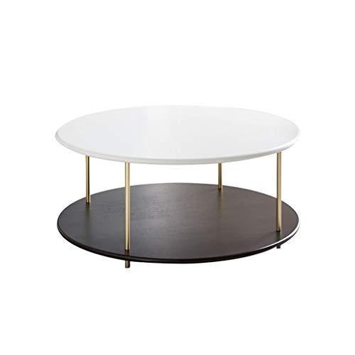Runder großer Couchtisch, doppelter Ablageschreibtisch, Edelstahl-Tischbeine, moderner minimalistischer Stil, verwendet im häuslichen Wohnzimmer, Weiß (Größe: 91 × 91 × 41 cm)