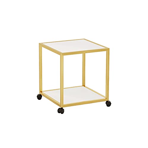 Cube Eck Side Table, Holz- & Eisens-beistelltisch 2-stöckige Endtische Display-tisch Mit Universalrädern, Lagerung Moderne Akzent-tische Für Büro, Wohnzimmer, Studium, Schl(Size:42*42*49CM,Colo r:G