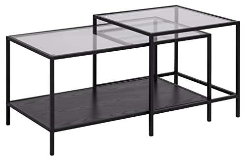 AC Design Furniture Jörn rechteckiger Couchtisch 2-teiliges Set, L: 90 B: 55 H: 50, Glas/Metall, Schwarz, 2 Stk.