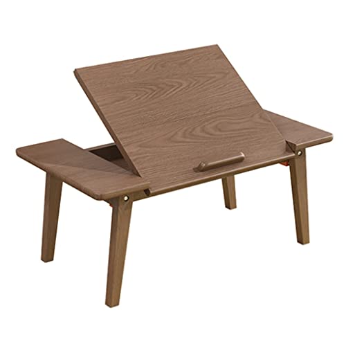 LIWA Niedriger Tisch Klapptisch Kleiner Couchtisch Boden Schreibtisch Bodentisch for Picknick Verstellbarer Tischplattenwinkel (Color : Brown, S : 80 * 35 * 27cm)