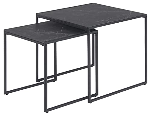 AC Design Furniture Ingelise quadratischer Satztisch 2er-Set, Tischplatte in schwarzer Marmoroptik, Couchtisch minimalistisches Design, Beistelltisch Wohnzimmer, Akzenttisch Flur, 1 Stück