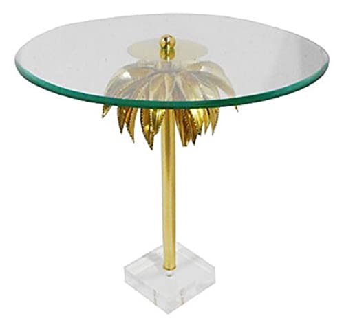 Casa Padrino Designer Beistelltisch Palme Messing Ø 55 x H. 55 cm - Runder Stahl Tisch mit Glasplatte und Acryl Fuß - Wohnzimmer Möbel