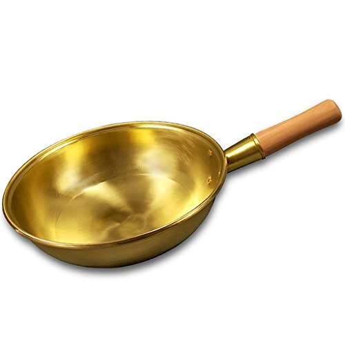 Wok aus 100% reinem Kupfer Dicker Wok mit Holzgriff 32 cm Wärmeleitung schnell und rostet Nicht Küchentopf Küchenkochgeschirr (Color : A, Size : 32cm)