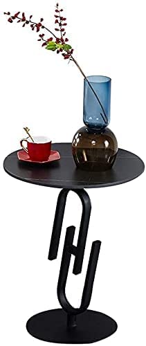 YOYOSHU Beistelltisch Runder Schiefer Beistelltisch, Kreativer Nachttisch, Doppelter U-förmiger Metallbügel Starker tragender Couchtisch, Couchtisch Ecktisch(Color:Black)