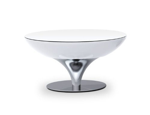 Moree Lounge Tisch/Beistelltisch, beleuchtet, Ø 84 cm, H 45 cm, ABS glänzend, inkl. Glasplatte, weiss transluzent, Aluminium gebürstet, eloxiert, für 1x max. 42 W E27, für Innen, Edition HOWE Deko