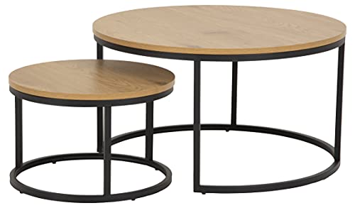 AC Design Furniture Spencer Couchtisch 2er Set, L: 80 x B: 80 x H: 44,5 cm und L: 50 x B: 50 x H: 33 cm, Wildeiche Optik/Schwarz, Melamin/Metal, 2 Stk, Natur/Schwarz