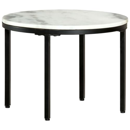vidaXL Couchtisch Beistelltisch Wohnzimmertisch Sofatisch Kaffeetisch Teetisch Marmortisch Tisch Weiß Schwarz Ø50 cm Echter Marmor
