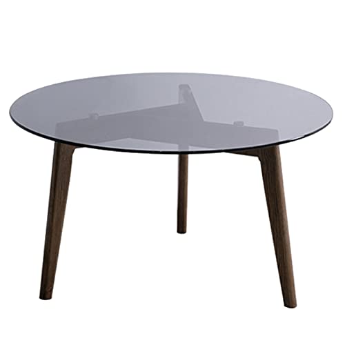 JIAQUAN-SHOP Couchtisch Runder Couchtisch, 31,5 W, graues Glas, moderner Sofa-Endtisch mit gehärtetem Glas-Top & Holzbeine Moderner Teetisch