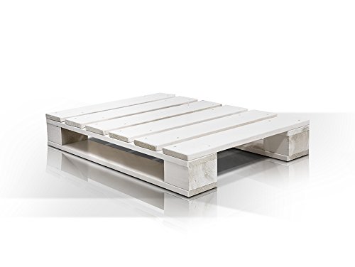 moebel-eins PALETTI Couchtisch Massivholztisch Palettentisch Beistelltisch Tisch aus Paletten in 60x90 cm weiß lackiert, Weiss lackiert
