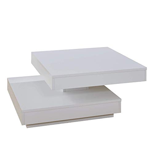 trendteam smart living Wohnzimmer Couchtisch Wohnzimmertisch Universal, 70 x 35 x 70 cm in weiß mit drehbarer Tischplatte