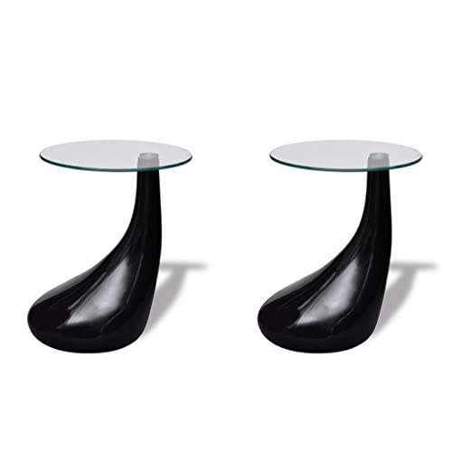 vidaXL 2X Beistelltisch runde Glasplatte Hochglanz Schwarz Couchtisch Tisch