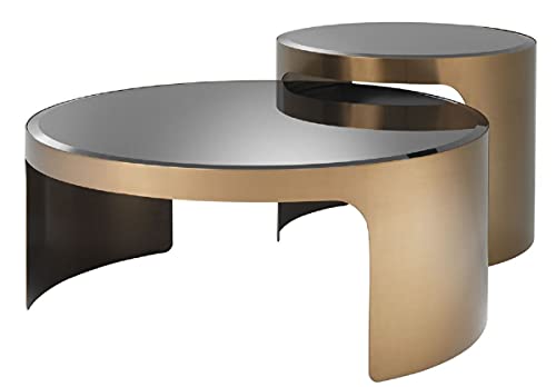 Casa Padrino Designer Couchtisch Set Kupfer/Schwarz - Luxus Edelstahl Wohnzimmertische mit Glasplatten - Luxus Wohnzimmer Möbel