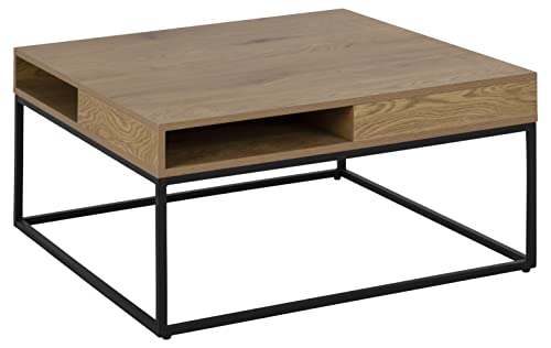 AC Design Furniture Wilbur quadratischer Couchtisch mit Tischplatte in Wildesche-Optik und schwarzen Metallbeinen, offene Fächer zur Aufbewahrung, Organisation des Wohnzimmers, Tisch mit Aufbewahrung