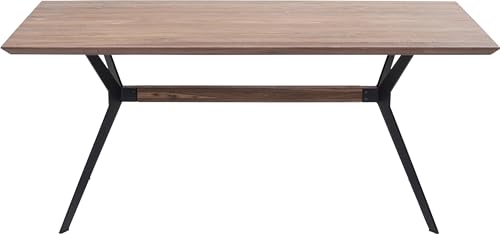 Kare Design Tisch Downtown, Braun, Esstisch, Walnuss Massivholz Tisch, Stahl Beine, teilweise Handarbeit, rechteckig, 180x90 cm (L/B)