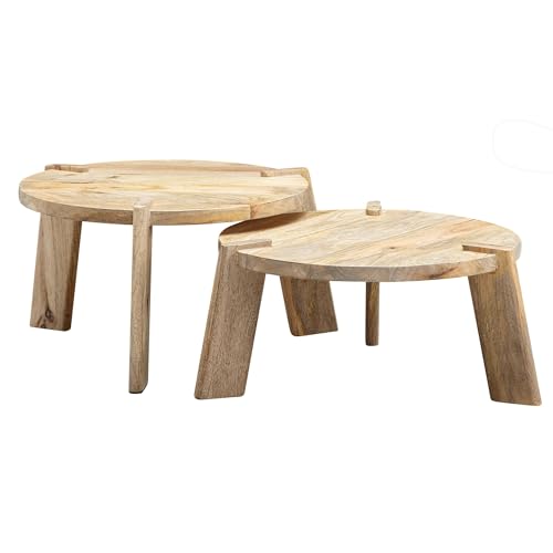 FineBuy Design Couchtisch 2er Set Mango Massivholz Wohnzimmertisch, Satztisch Holztisch Rund Beistelltisch, Tischset 2-teilig Kaffeetisch Holz