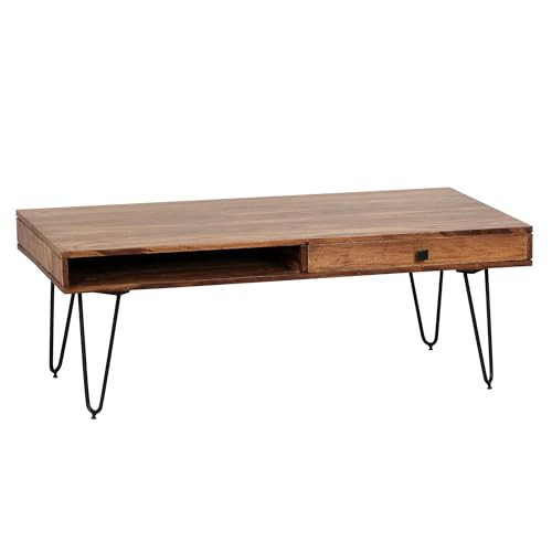 Wohnling Couchtisch BAGLI Massiv-Holz Sheesham 110 cm breit Wohnzimmer-Tisch Design Metallbeine Landhaus-Stil Beistelltisch