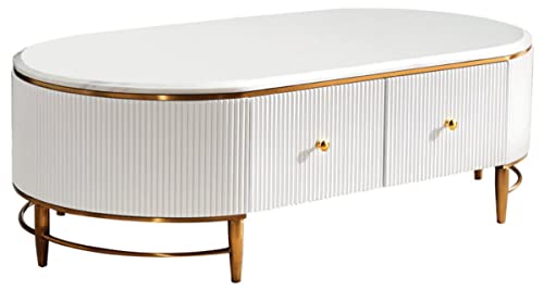 Casa Padrino Luxus Couchtisch Weiß/Messingfarben/Gold 130 x 70 x H. 42 cm - Moderner Wohnzimmertisch mit 4 Schubladen - Moderne Wohnzimmer Möbel