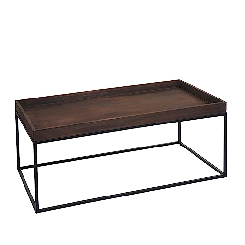 Mendler Couchtisch HWC-K71, Kaffeetisch Beistelltisch Tisch, Holz massiv Metall 46x110x60cm - Dunkelbraun