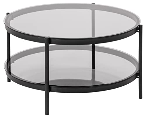 AC Design Furniture Bertha runder Glas-Couchtisch mit 1 Ablage, Ø: 79 H: 42 cm, Glas/Metall, Schwarz, 1 Einheit