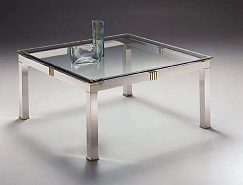 Casa Padrino Luxus Couchtisch Silber/Messingfarben 100 x 100 x H. 48 cm - Quadratischer Messing Wohnzimmertisch mit Glasplatte - Wohnzimmer Möbel - Luxus Qualität