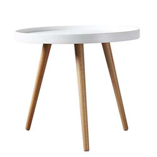 Q HL Sofatisch Beistelltisch, Runder Couchtisch mit natürlichen Eichenholz Beinen Wohnzimmer Sofa Multifunktionsseite Kleiner Tisch (Color : White)