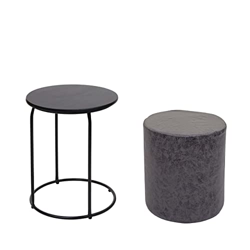 Mendler 2er-Set Sitzhocker und Beistelltisch HWC-K48, Kaffeetisch Tisch Hocker, MVG-Zertifiziert MDF Metall Kunstleder - schwarz