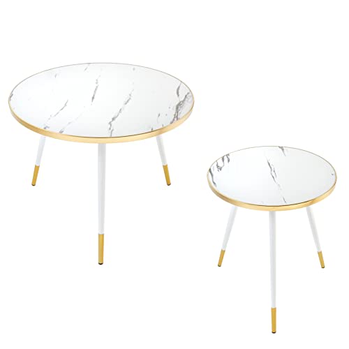 Riess Ambiente Retro Couchtisch 2er Set Paris 60cm weiß Marmor-Optik Beistelltisch Wohnzimmertische Tische Satztische Tischset