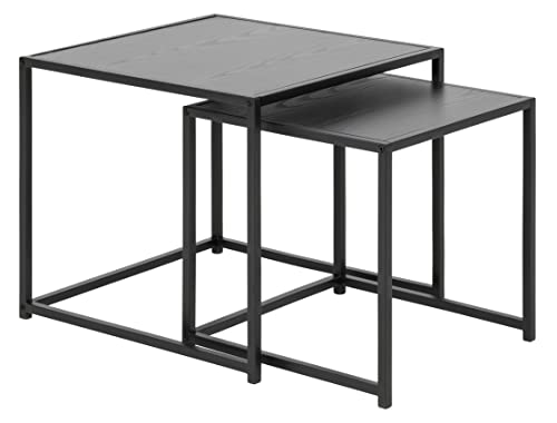 AC Design Furniture Jörn Quadratischer Couchtischsatz, L: 50 B: 50 H: 45 cm, Holz/Metall, Schwarz, Set mit 2 Tischen