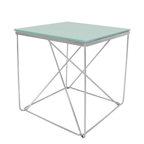 ADM - 'Raggi Serie Luxury' - Sofa-Beistelltisch mit Edelstahlstütze mit geometrischem Design und quadratischer Tischplatte aus satiniertem gehärtetem Glas - Paradiesisch - H54 cm