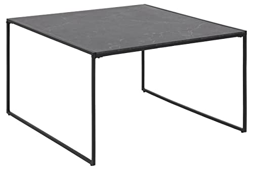 AC Design Furniture rechteckiger Couchtisch Ingelise, schwarze Tischplatte im Marmor-Look mit schwarzen Metallbeinen, Couchtisch im Industriedesign, kleine Raummöbel aus Marmor