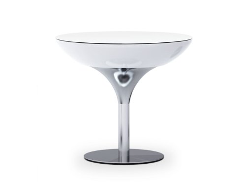 Moree Lounge Tisch beleuchtet, Ø 84, H 75, ABS glänzend, inkl. Glasplatte, weiss transluzent, Aluminium gebürstet, eloxiert, 1x max. 42 W E27, Innen, Edition Howe Deko