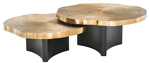 Casa Padrino Luxus Couchtisch Set Messingfarben/Schwarz - Luxuriöse Wohnzimmertische mit Tischplatten im Baumscheiben Design
