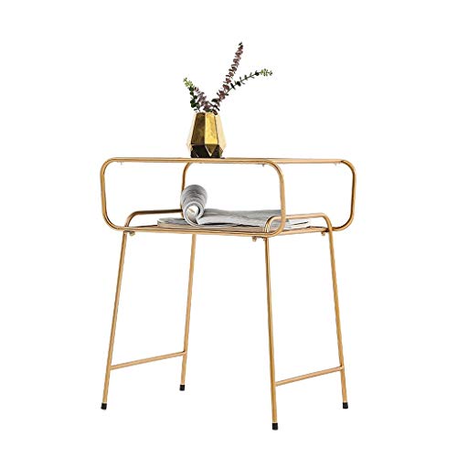 FURUIWUFENG Kleine Couchtisch Schmiedeeisen Couchtisch Sofa Beistelltisch Modern Minimalist Nachttisch Gehärtetes Glas Tischplatte Wohnzimmertisch (Color : Gold)