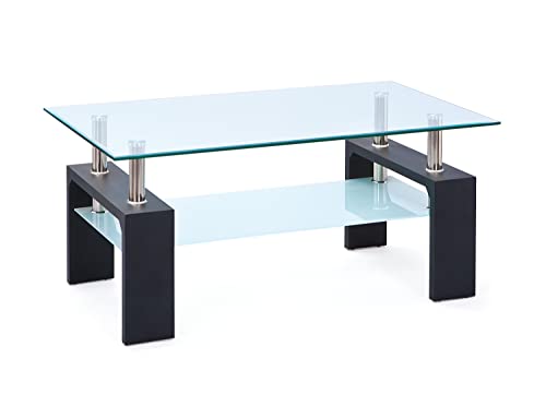 Inter Link – Couchtisch – Glas - Wohnzimmertisch – Sofatisch – Rechteckiger Glastisch fürs Wohnzimmer – Sicherheitsglas - BxTxH: 100x60x45 cm – Schwarz - Dana