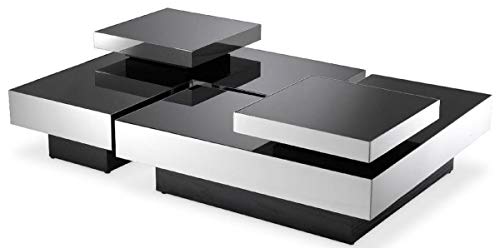 Casa Padrino Luxus Couchtisch Set Silber/Schwarz - 2 L-förmige Wohnzimmertische mit 2 quadratischen Tabletts - Wohnzimmer Möbel - Luxus Kollektion