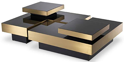 Casa Padrino Luxus Couchtisch Set Messingfarben/Schwarz - 2 L-förmige Wohnzimmertische mit 2 quadratischen Tabletts - Wohnzimmer Möbel - Luxus Kollektion
