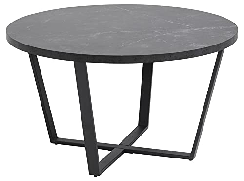 AC Design Furniture Albert runder Couchtisch, Wohnzimmertisch rund, Couchtisch für Wohnzimmer, einfach zu montieren, Tisch mit schwarzer Marmor Optik und Metallgestell, Ø: 77 x H: 44 cm, 1 Stk.