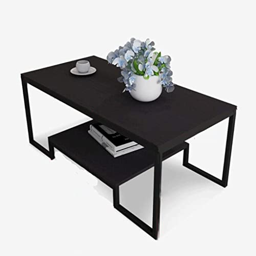 ZAW Wohnzimmertisch 39,4-Zoll-Industrie-Couch tisch for Wohnzimmer, zentraler Tisch mit 2 Speicherregal, Metallstahlrahmen-Cocktai l-Tabelle Couchtische (Color : Black)