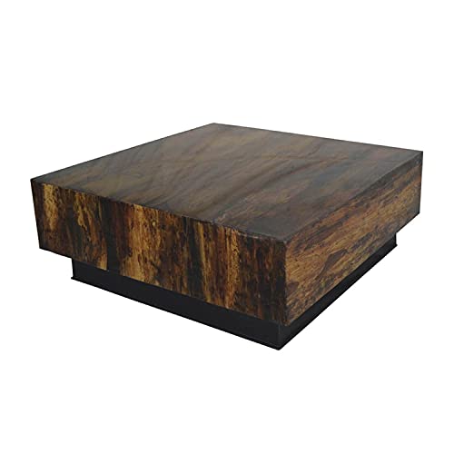 A&B Home Solid Coffee Table with Black Wooden Base Couchtisch aus Massivholz mit schwarzem Holzsockel