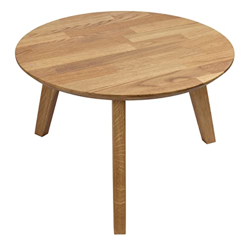 Kleiner Couchtisch Eiche 50x50x35cm – Minimalistisch Rund Beistelltisch Holz - Nachttisch auf Holzbeinen Tisch Holztisch - Wohnzimmertisch