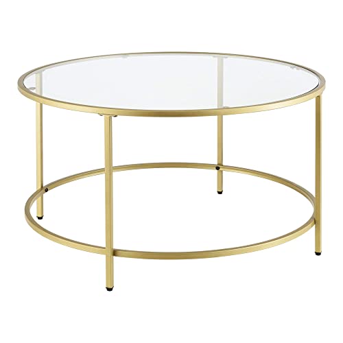 [en.casa] Couchtisch Kouvola Glas-Tischplatte Stahlgestell Glastisch 84 x 45,5 cm Wohnzimmertisch Kaffeetisch Gold