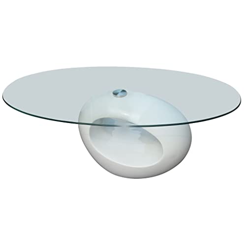 vidaXL Couchtisch ovale Glasplatte Hochglanz Weiß Beistelltisch Wohnzimmer