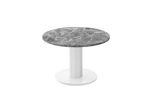 Design Couchtisch rund HSO-111 80cm Hochglanz Tisch, Farbe:Marmor dunkel Hochglanz - Weiß Hochglanz